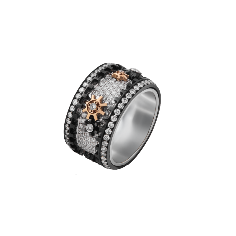 18K White Gold and Rose Gold Ring with Diamonds