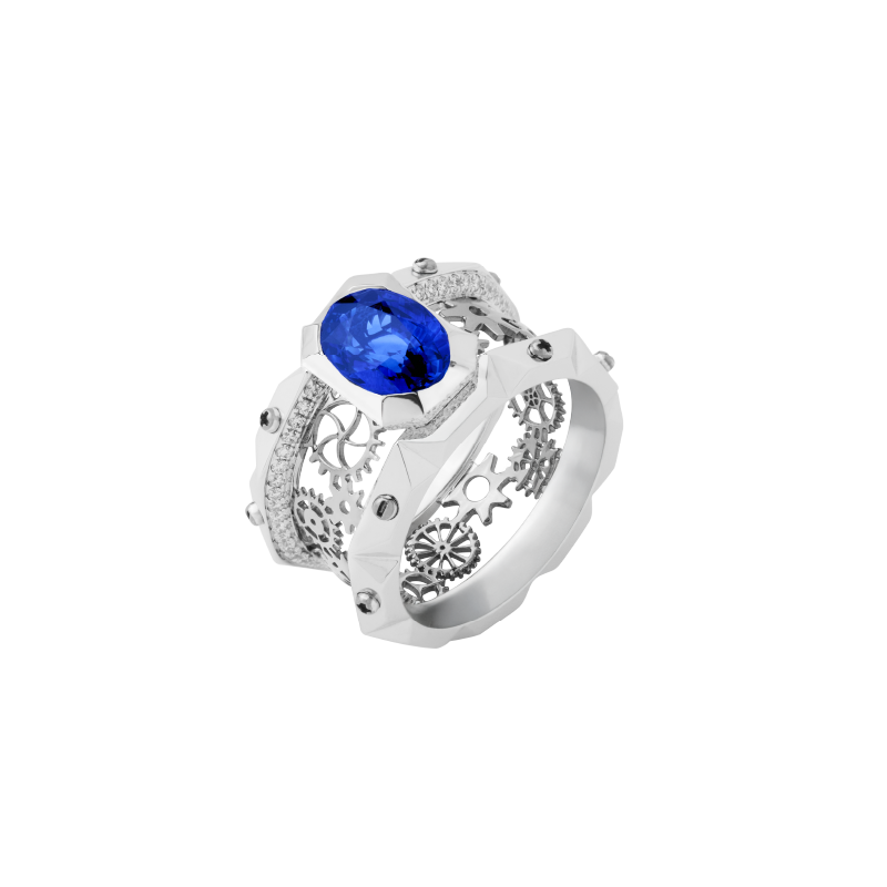18K White Gold Ring with Sapphires and Diamonds