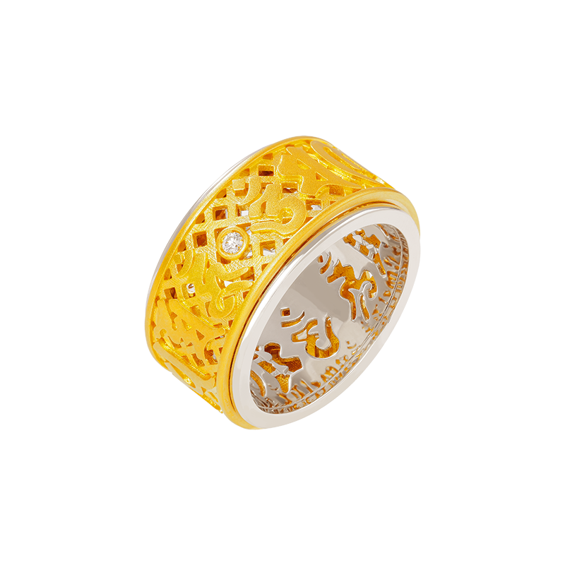 999 Gold Six-Syllable Mantra Dharma Wheel Ring