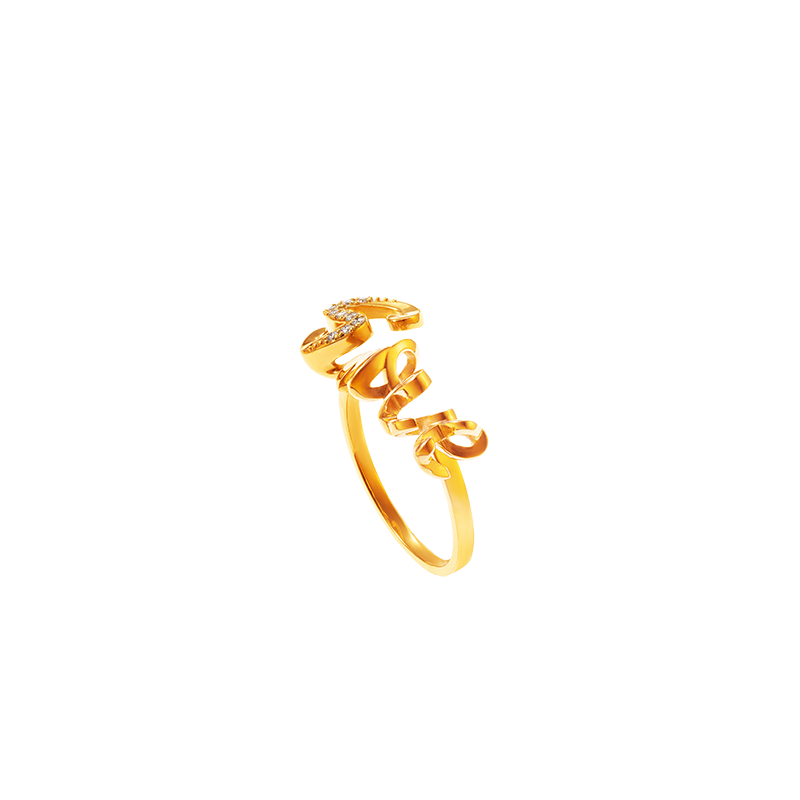 999 Gold Sweet/Love Ring with Diamonds